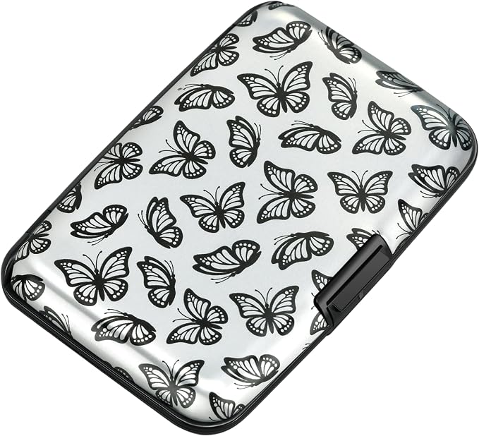 ELFISH Mini RFID Aluminum Wallet Credit Cards Holder Business Card Case Metal ID Case for Men Women(Little Butterflies)