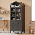 71" Tall Arched Bookshelf, 6-Tier Bookcase with Glass Doors & Adjustable Shelves, Wood Display Book Shelf with Drawers for Living Room, Dining Room, Black