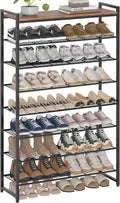 8 Tier Shoe Rack Organizer for 32-40 Pairs, Tall Metal Shoe Storage Shelf with Wood Top, Adjustable Boot Space, Narrow Design for Entryway Closet, Rustic Brown and Black
