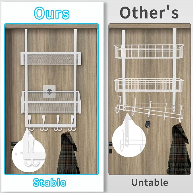 Kaiferty Over The Door Hooks Organizer, Coat Rack Over The Door Storage Hanger Towel Rack, Back of Door Storage Organizer for Bathroom,Bedroom,Kitchen,Office (White, 3-Tier)