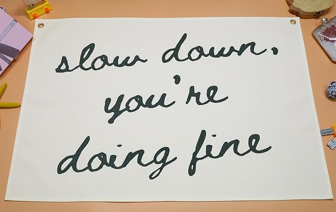 Classroom Wall Flag Decor-Teacher Gift-Inspirational Back to School Wall Banner Decor-Slow Down You're Doing Fine-Hanging Rectangular Canvas Banner for Classroom Teacher Office Reading Corner