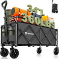 Hikemoon 34'' Extra Long Collapsible Wagons Carts Foldable, 360LBS Heavy Duty Folding Beach Wagon with Wheels, Portable Utility Outdoor Cart for Grocery, Garden, Sports, Camping, Grey