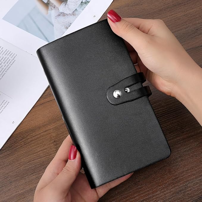 RFID Credit Card Holder Organizer, Leather Business Card Organizer with 96 Card Slots, Business Card Book to Keep Cards Neatly Organized and Prevent Jumbling, Loss, or Damage (Black)