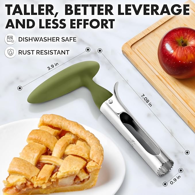Zulay Kitchen Ultra Sharp Apple Corer Tool - Stainless Steel, Sharp & Serrated Blade Cores in Seconds - Easy to Use & Clean, Durable Apple Core Remover for Apples & Small Fruits - Olive Green