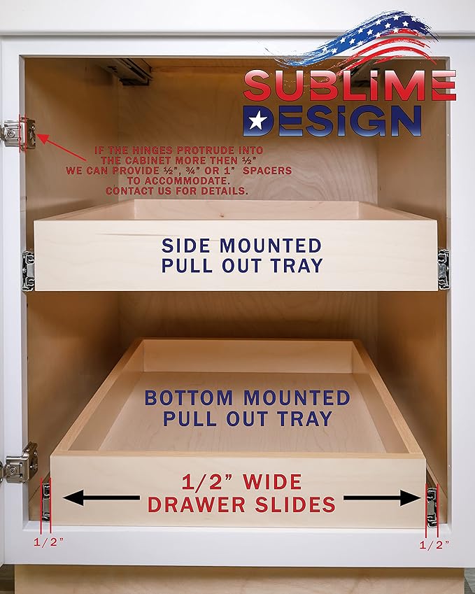 Sublime Design - Standard Size - Pull Out Kitchen Drawers | Slide Out Shelves for Kitchen Cabinets | Pull Out Home Organizer (Bottom Mounting, 20 Inch W/Drawer Slides (19” Drawer Box))