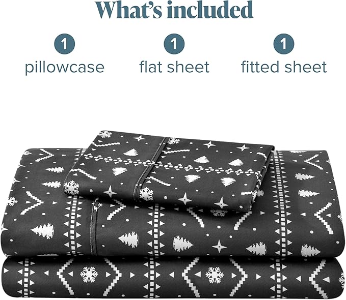 Bare Home Twin Sheet Set - 1800 Ultra-Soft Microfiber Double Brushed - Deep Pockets - Easy Fit - Extra Soft - 3 Piece Set - Holiday Bed Sheets (Twin, Winter Alpine)