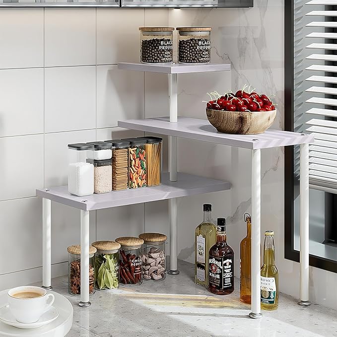 3-Tier Adjustable Countertop Organizer Corner Shelf | Countertop Organizer and Storage Rack for Kitchen, Bathroom, Over Sink, Coffee Bar, Spice Rack, Dresser Table