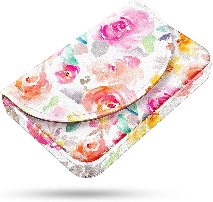 Business Card Holder，PU Leather Business Card Case Color Printing Pattern Card Holder Wallet，Pockets Magnetic Credit Card Holders for Men and Women，Watercolor Flowers