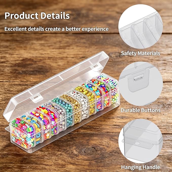 Bead Organizer Box, 13 Pcs Compartments Clear Plastic Storage Containers Set for Bracelet Making DIY, Jewelry, Small Parts