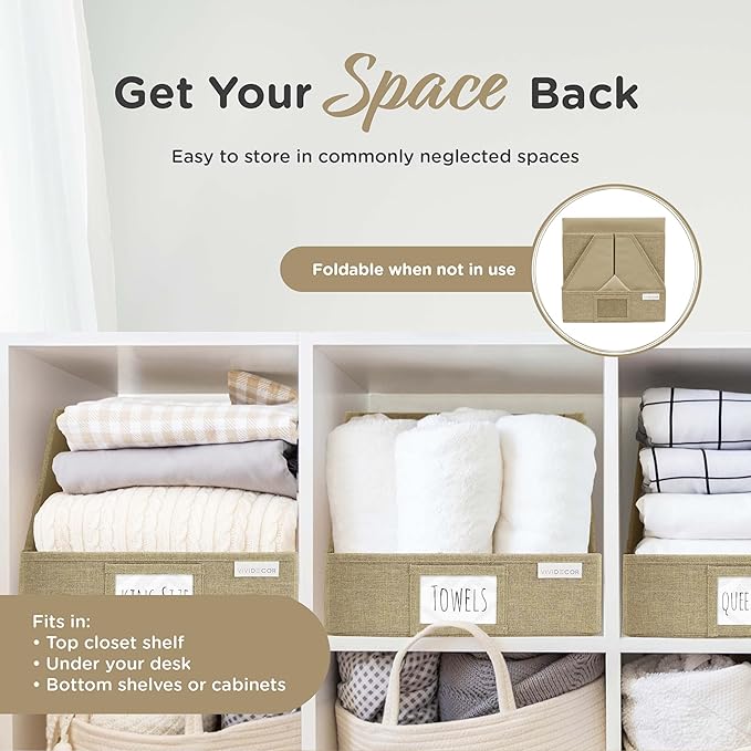 VIVIDECOR Storage Cubes – 12x12x10 Fabric Baskets for Organizing, Storage Baskets for Shelves, Front Opening Fabric Bins, Closet Organizer Bins for Clothes, Towels, Sweaters, Linen – Brown, 3 Pack