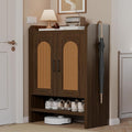 Mericonia 6-Tier Shoe Cabinet Storage for Entryway, Rattan Shoes Organizer Cabinets with Doors, Wooden Shoe Rack, Farmhouse Boho Wood Storage Cabinet (Walnut, 6-Tier)