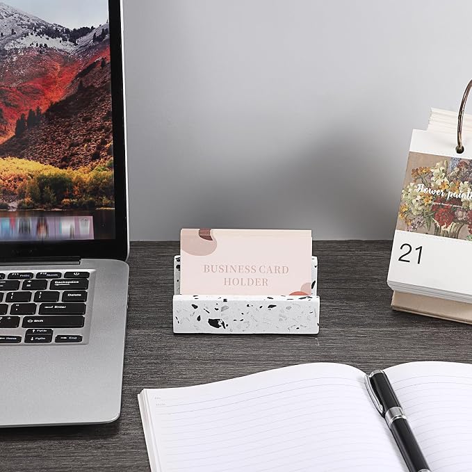 Hipiwe Terrazzo Business Card Holder for Desk, Business Gift for Women Men | Desktop Business Card Display Stand Concrete Name Cards Organizer for Office Exhibition Meeting Room Card Display