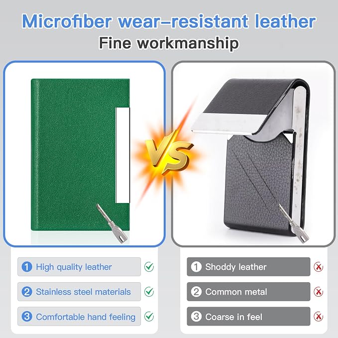 Padike Business Card Holder, Business Card Case Professional PU Leather & Stainless Steel Multi Card Case,Business Card Holder Wallet Credit Card ID Case/Holder for Men & Women. (U-Green)
