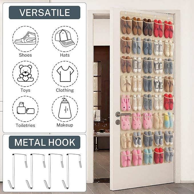 40-Pocket Over the Door Shoe Organizer - Large Mesh Pocket Hanging Shoe Organizer,Behind the Door Shoes Storage Holder Hanger