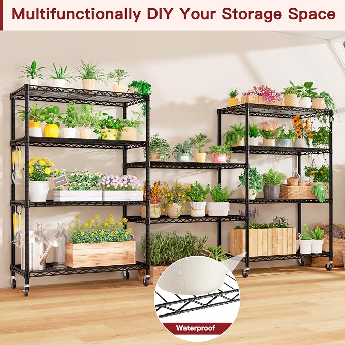 PrimeZone 36" W x 16" D x 79" H Wire Storage Shelves with Wheels, 5 Tier NSF Certified Heavy Duty Adjustable Kitchen Shelving Unit, Bakers Rack Organizer Rolling Metal Shelf for Garage Closet Pantry