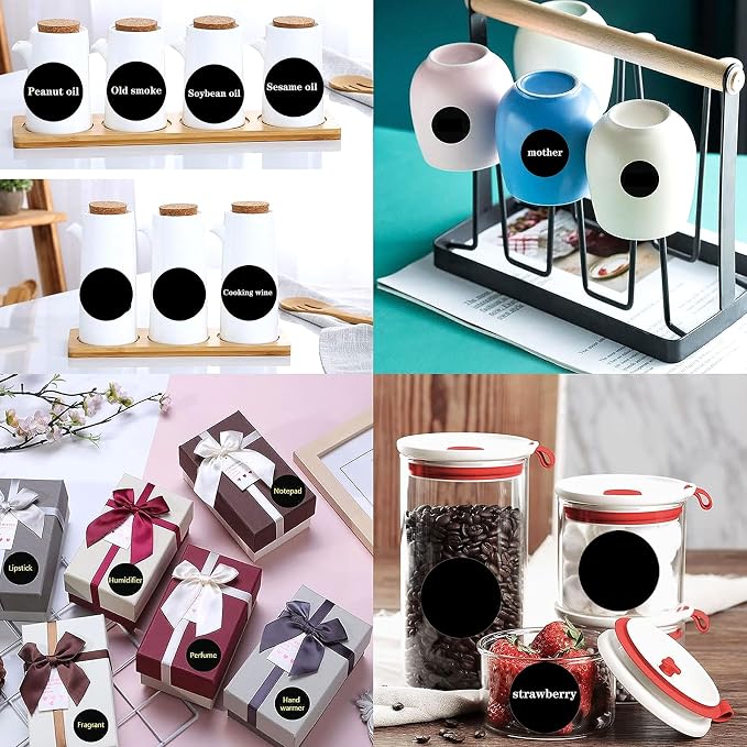 Blank Spice Jars Labels Mason or Spice Jars Sticker Canning Stickers | 500 Pcs Chalkboard Kitchen Pantry Labels Waterproof & Kitchen Pantry Label Blackboard Sticker For Mason or Spice Jar 1.5''