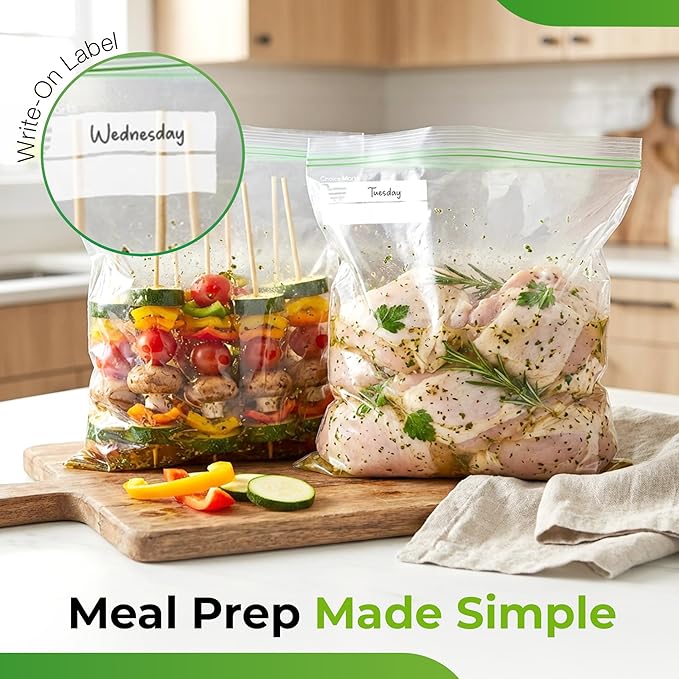 Freezer Bags 1 Gallon – 30 Count Resealable Extra Strong 2. Mil Leak Proof, Double Zipper Freezer Bags Gallon