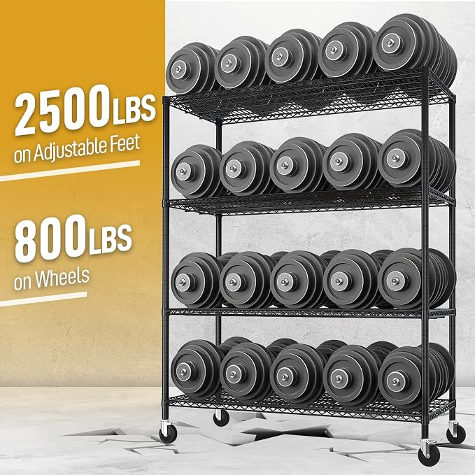 Karl home Heavy Duty 4-Tier Storage Shelving, Black Adjustable Metal Rack | 2500LBS Capacity Wire Storage Shelving Unit, 75.59"H x 55.12"W x 23.62"D, Multipurpose Organizer for Garage, Kitchen