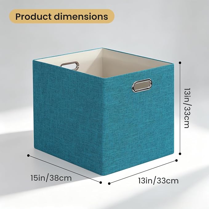 Posprica 3X Thicker Collapsible Storage Bins,13×15x13 Foldable Storage Cube Boxes Fabric Drawer for Closet Shelf Cabinet Bookcase, set of 4 (Bright Green)