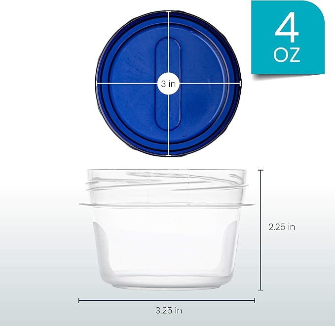 PLASTICPRO [4 oz 12 Pack] Twist Top Deli Containers Clear bottom With blue Top Twist on Lids Reusable, Stackable, Food Storage Freezer Container