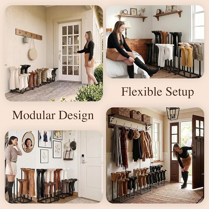 Adjustable Height Boot Rack, Metal Free Standing Shoe Storage Shelf | Cowboy Boots Organizer, Narrow Space-Saving Tall Boot Holder, for Closet Entryway Garage Bedroom, Outdoor, Apartment,12 Pairs