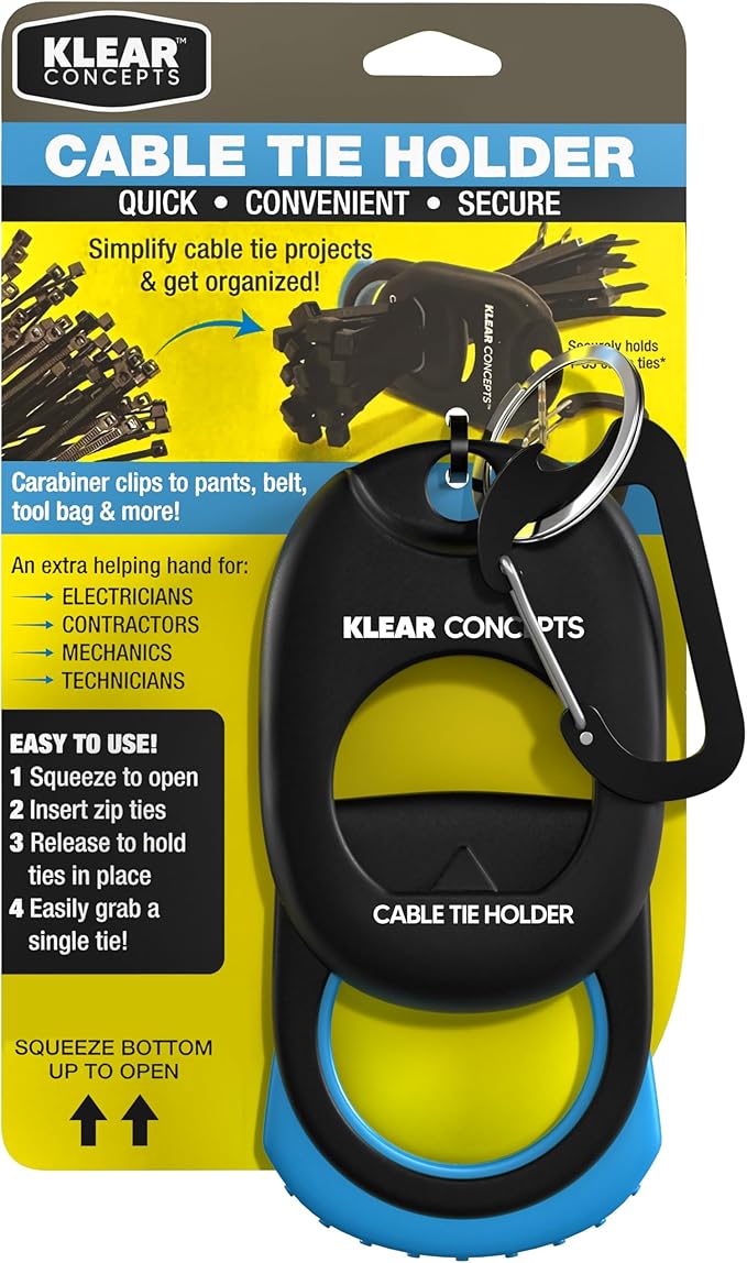 Zip Tie Holder with Carabiner Clip, Holds Up to 65 Zip Ties | Spring Loaded Design Clips onto Any Tool Belt or Ladder for One Handed Access, Built For Mechanics, DIYers & Electricians