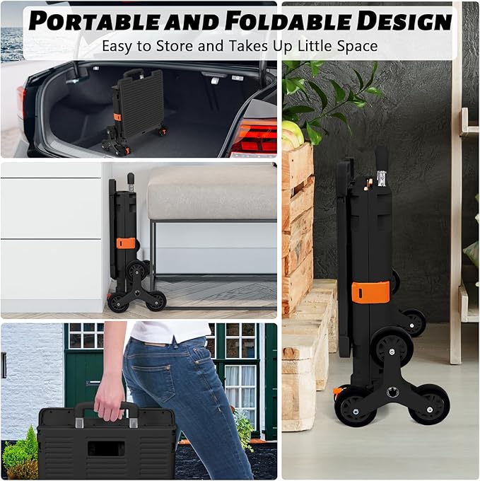 SELORSS Foldable Utility Cart Collapsible Crate Rolling Carts with Stair Climbing Wheels Rolling Tote Basket Teacher Cart with Lid Wear-Resistant 360°Rotate Wheel Noiseless for Moving Office-Black