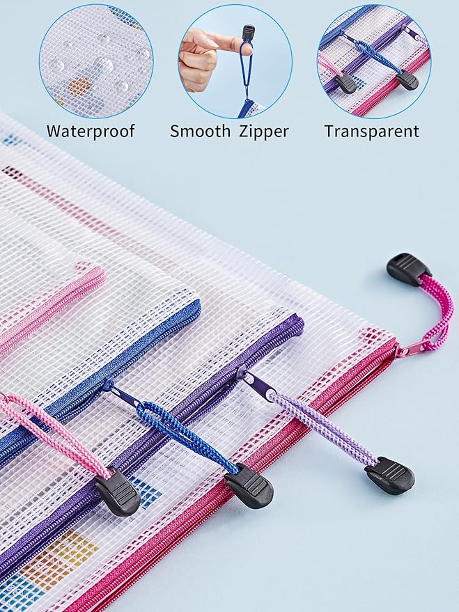 JARLINK 36 Pcs Mesh Zipper Pouch Bags, 8 Sizes Waterproof Zipper Bags | Multi-use Travel Bags for Office, School, Board Game, Puzzles, Cosmetics, Travel Accessories, and Home Organization, 9 colors