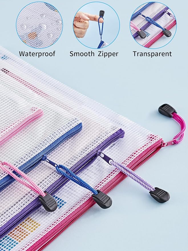 JARLINK 20 Pcs Mesh Zipper Pouch Bags, 8 Sizes Waterproof Zipper Bags | Multi-use Travel Bags for Office, School, Board Game, Puzzles, Cosmetics, Travel Accessories, and Home Organization, 9 colors