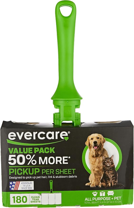Evercare All Purpose Pet Hair Lint Roller with 2 Refills,180 Sheets –Reusable Sticky Roller for Pet Hair,Cat & Dog_Hair Remover,Lint Remover,Pet_Hair_Remover for Furniture,Clothing & Cars (Pack of 6)