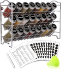 SWOMMOLY Spice Rack Organizer with 24 Round Spice Jars, 396 Spice Labels | Chalk Marker, Funnel Set for Cabinet, Countertop, Pantry, Cupboard or Door & Wall Mount - 24 Jars, 14.8" W × 9.8" H, Silver