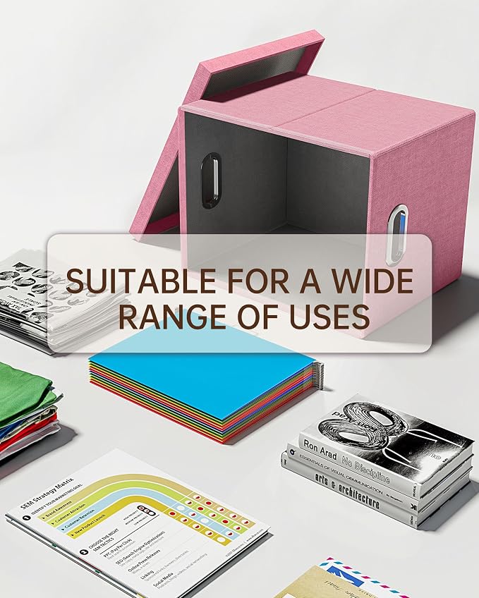 Oterri 2 Pack File Storage Organizer, Filing Box, Portable File Box with Lid, Fit for Letter/Legal File Folder Storage, document organizer, New-pink