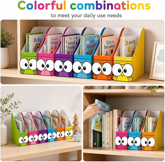 24 Pcs Cardboard Magazine File Holder Set Colored Crayon Foldable Desk Document Holder Organizer Vertical Paperwork Storage Boxes for Back to School Classroom Home Office