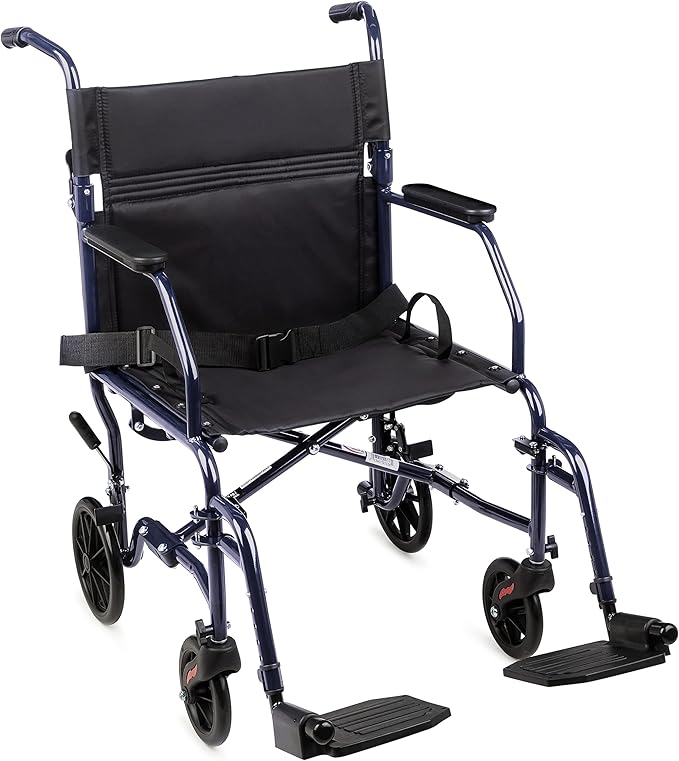 Carex Transport Wheelchair With 19 inch Seat, Folding Transport Chair with Foot Rests, Foldable Lightweight Wheelchair Foldable for Storage and Travel