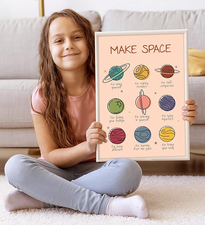LOLUIS Mental Health Poster, Boho Therapy Tools Educational Supplies Art Print Classroom School Office Decor (Make Space, Custom Frame Type)