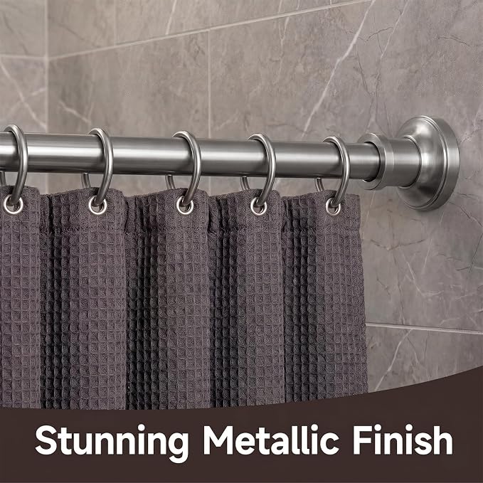 BRIOFOX Brushed Nickel Tension Curtain Rod 24 to 110 Inch(2-9.1ft) - Stainless Steel Spring Tension Shower Curtain Rod, No Drilling Tension Rod for Curtains or Windows