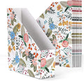 EXYGLO 12 Pack Magazine File Holder, Cardboard Magazine Rack with Label, Foldable Storage Organizer Box for Book, Documents, Floral Design, 9.9x3.3x12 Inches