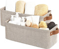 StorageWorks Narrow Storage Bins, Small Basket for Closet and Shelves, Fabric Organizer with Handles, Toilet Paper Storage, Brown and Beige, 2-Pack