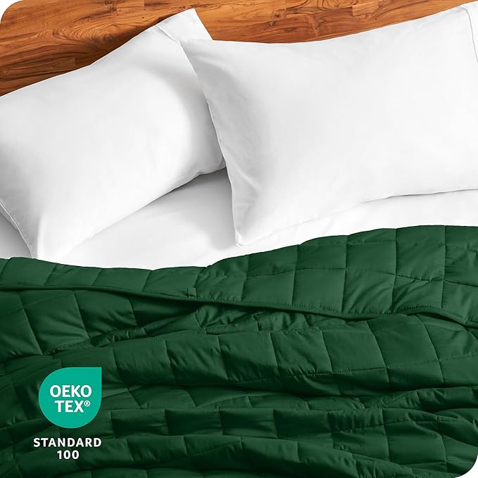 Bare Home Weighted Blanket Full or Queen Size 12lb (48" x 72") for Adults - All-Natural 100% Cotton - Premium Heavy Blanket Nontoxic Glass Beads (Forest Green, 48"x72")