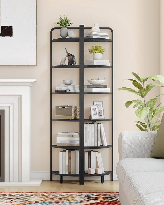 Hzuaneri Corner Shelf Stand Corner Bookshelf Standing Shelf Plant Shelf | Corner Display Rack with Metal Frame for Living Room, Bathroom, Kitchen, Industrial Style, 6 Tier Rustic Brown CS06604B