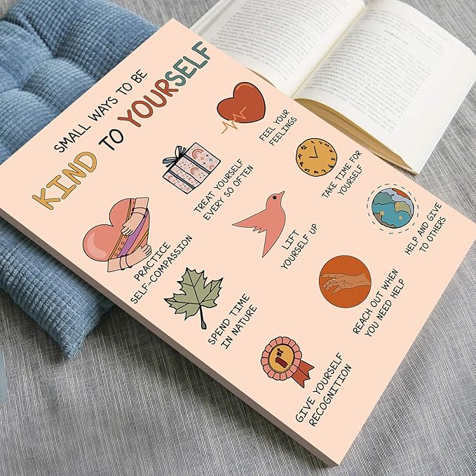 LOLUIS Mental Health Poster, Boho Therapy Tools Educational Supplies Art Print Classroom School Office Decor (Be Kind To Yourself, Custom Frame Type)