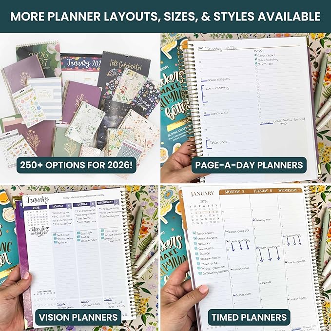 bloom daily planners 2026 Planner (January to December) - 8.5” x 11” Weekly & Monthly Dated Agenda Organizer Book with Stickers & Tabs - Flexible Soft Cover - Pink Poppies