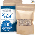 Spartan Industrial - 5" X 8" Kraft Zip Top Food Storage Bags - Pack of 100 Smell-Proof Resealable Pouches for Packaging Coffee, Tea, Spices, Snacks, and More