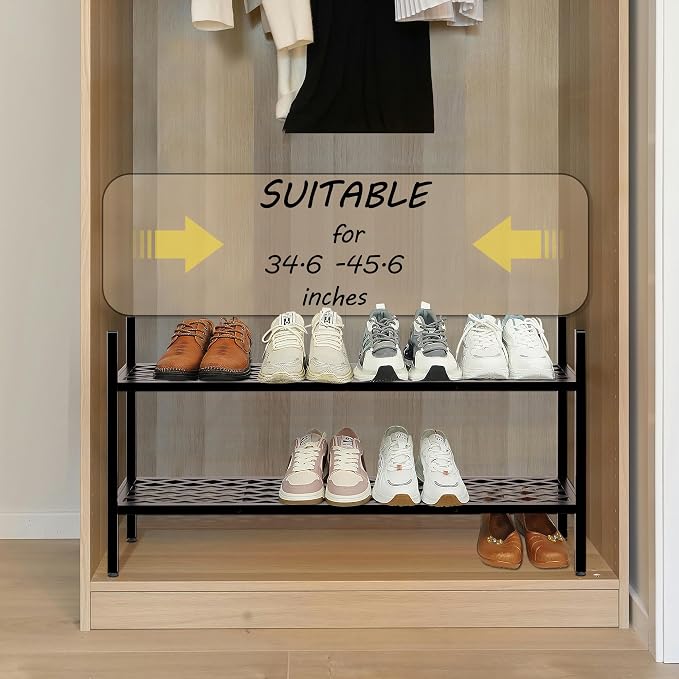 Shoe Rack, 45.6" Expandable Shoes Storage Metal Shoe Shelf Stand 2-Tier Stackable Boot Organizer for Closet, Entryway, Garage, Bedroom, Door Entrance, Black