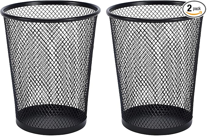 AIMI Pencil Case 2pcs Large Capacity Container Metal Mesh Pen Cup Office School Home Desk Pen Storage Organizer Can Makeup Holder Round Black