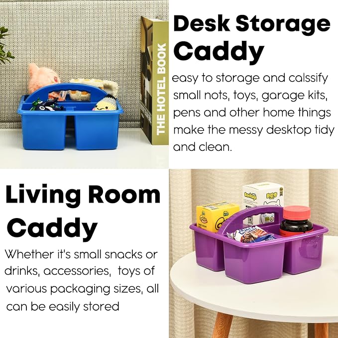 ALINK Plastic Classroom Caddy Organizer with Handle, 6-Pack 4 Compartments | Teacher Supply Storage Caddy for Classroom Organization, Table, Desk, Office, Craft Art for Kids - Assorted Colors