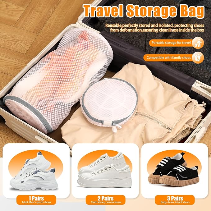 Kimmama Shoe Washing Machine Bag, Shoe Cleaning Bag, Grey Zipper, 7x15" | Shoe Bag, For Sneaker, Tennis, Footwear, Trainers, Slippers, Sock, Honeycomb Mesh, Prevent Tangling