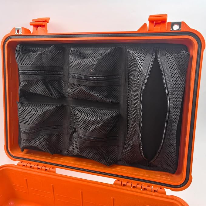 LAFENLIN UPGRADED Lid Organizer for Pelican 1500 Case [Max Space, Secure Gear] - 5-Pocket Mesh Panel for Photographers, Divers & Tactical Pros, Includes Screws & Hook and Loop, No More Loose Tools