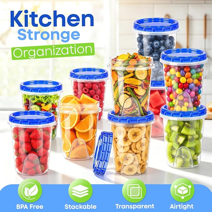 Freezer Storage Containers, 6 Pack-32 Oz Food Storage Containers with Twist Top Lids,BPA Free, Reusable, Meal Prep,Microwave and Dishwasher Safe