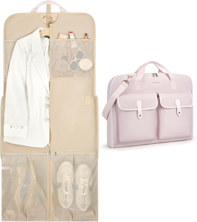 BAGSMART Large Garment Bags for Travel, Carry on Garment Bags for Hanging Clothes, Travel Suit Bag for Shirts Dresses Coats, Pink